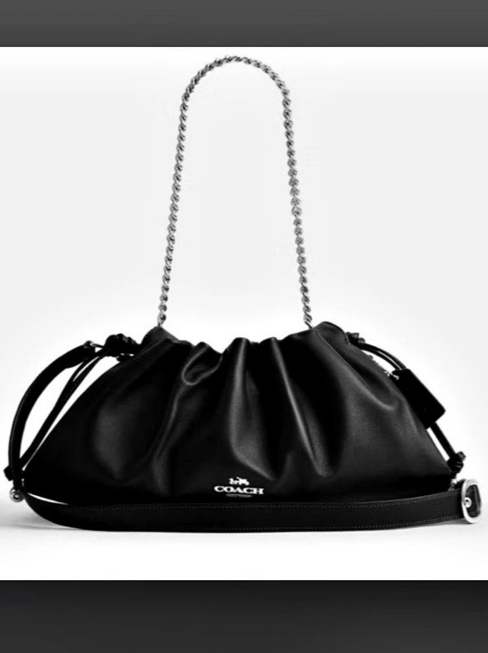 Large Coach Faye Black Shoulder Bag with Silver Chain Strap
